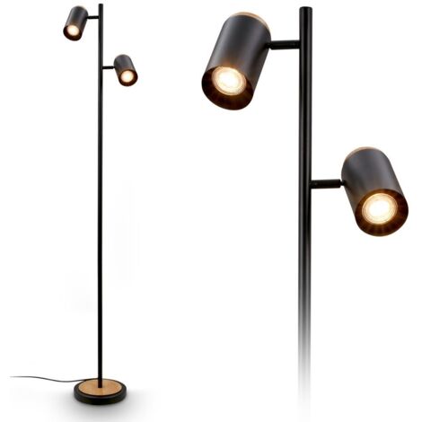 Briloner DUTA Lampadaire, Orientable, Douille GU10, Interrupteur à câble, à 2 ampoules, noir-bois, 26 x 26 x 159,5 cm (1/5)