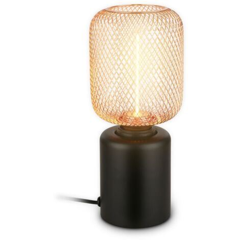 Briloner RIST Lampe de table, fil de fer tressé, interrupteur à câble, douille E27, or rose, Ø10 x 25 cm (1/5)