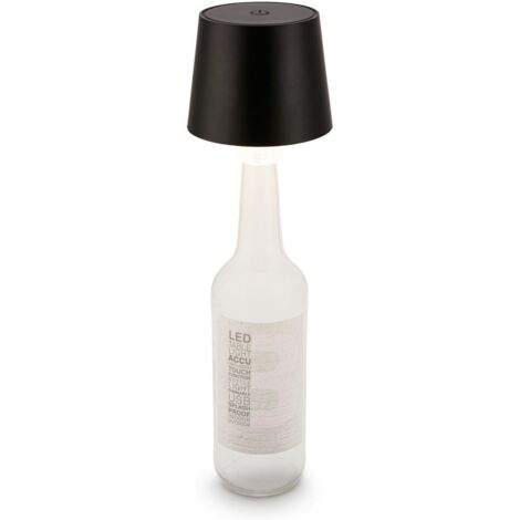 BRILONER - Lampe bouteille LED sans fil, tactile, à intensité variable, couleur de lumière blanche chaude, lampe de chevet sans fil, lampe de salon à poser, 10,5x11,5 cm, noir