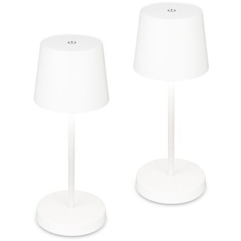 Lot de 2 lampes a poser LED rechargeables 2.6W 10.5x26cm Cylindriques 150lm 3000K Blanc chaud IP44 Tactiles dimmables Blanc Lampes de table Salon chambre balcon