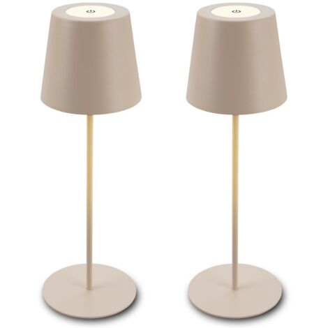 Briloner KIKI Lot de 2 lampes LED de table sans fil, variateur tactile, recharge USB-C, IP44, hauteur réglable, beige, Ø12x36 cm