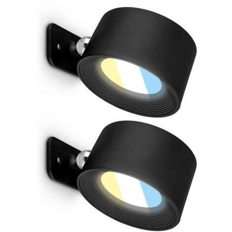 Briloner TARI Lot de 2 lampes LED murales à batterie, magnétiques, CCT, variateur tactile, recharge USB-C, noir, 9x7,5x4 cm