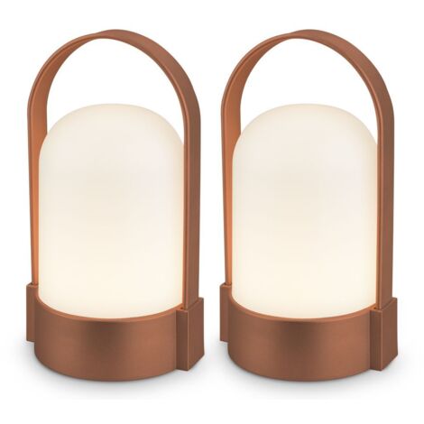 Briloner ASA Lot de 2 lampe lanterne portable sans fil LED dimmable tactile 9x8x15,5 cm 1 W 50 lm 3000 K blanc chaud IP44 cuivre lampe de table intérieur extérieur (1/5)