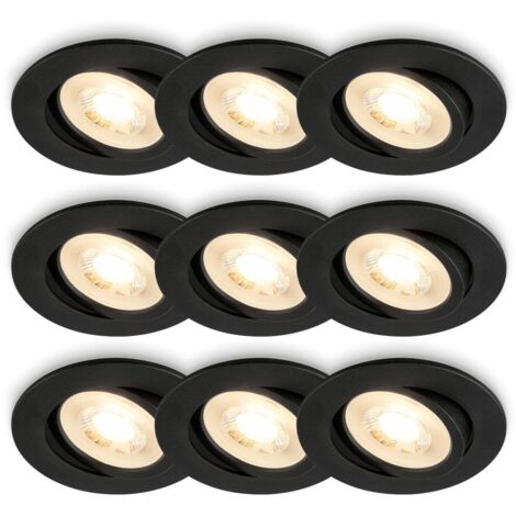 BRILONER Lot de 9 spots LED encastrables orientables noir Ø8cm avec ampoules GU10 4,7W 400lm IP23 3000K lumière blanc chaud design moderne pour salon cuisine couloir