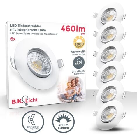 B.K.Licht lot de 6 spots LED à encastrer ultraplats 30mm, platines