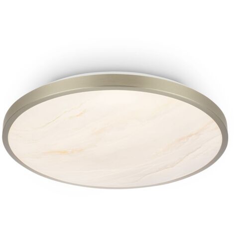 Briloner Plafonnier LED Ø33cm rond 17,5W 2400lm 3000K blanc chaud cache en albâtre nickel mat - Lustre salon chambre cuisine couloir