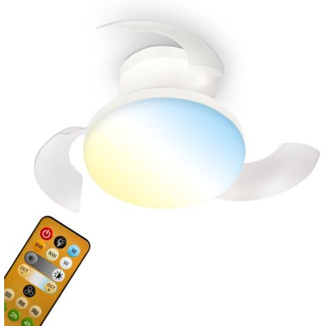Briloner Ventilateur de plafond télécommande Ø44x16,5cm 15W 1750lm 3000K-6500K blanc chaud à blanc lumière du jour moteur DC blanc - Ventilateur lampe chambre salon (1/5)