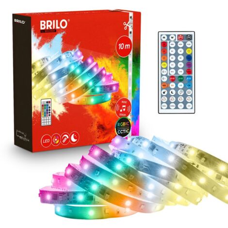 Briloner Bande LED avec télécommande 10m CCTIC RGBIC changement de couleur, intensité variable, blanc - Bande LED salon fête jeux