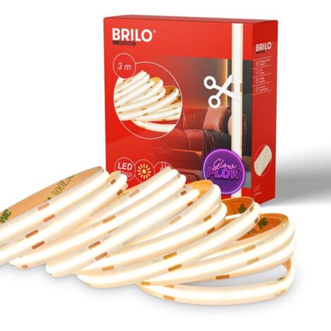 Briloner COB LED Strip 3m, lumière blanche chaude, autocollant, peut être raccourci, dimmable, blanc, 3m (1/5)