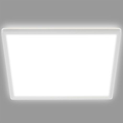 B.K.Licht Plafonnier LED dimmable ultra plat 42x42 cm carré 22 W 3000 lm 4000 K lumière neutre avec éclairage indirect et mémoire blanc panneau salon couloir