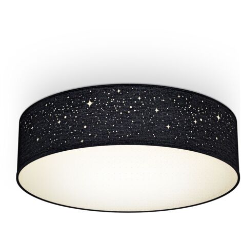 B.K.Licht Plafonnier textile effet scintillant Ø380mm rond 2xE27 max 40W lumière blanche chaude noir lampe plafond chambre enfant salon couloir