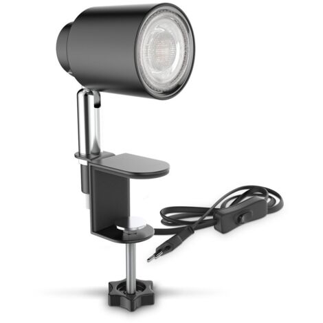 B.K.Licht lampe de lecture LED, pivotante & inclinable, avec ampoule LED GU10 5W, 3000K, lampe à pince pour bureau & chevet, noir