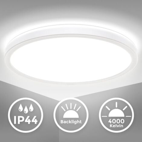 B.K.Licht I Plafonnier LED ultra-plat I Plafonnier de salle de bain I Plafonnier LED I Lumière indirecte I Couleur de lumière blanc neutre I 18 Watt I 29 cm I Blanc