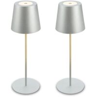 Briloner KIKI Lot de 2 lampes LED de table sans fil, variateur tactile, recharge USB-C, IP44, hauteur réglable, chrome mat, Ø12x36 cm