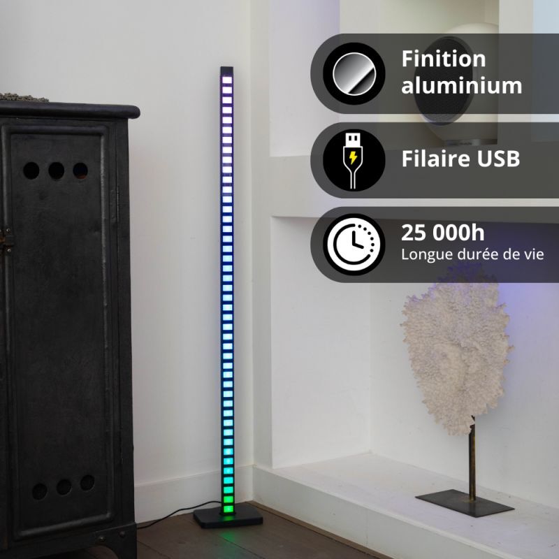 Lampadaire LED Intelligent RGB - 16 Millions Couleurs, WiFi, Synchronisation Musique - Hauteur Réglable, Contrôle Par App - Pour Salon, Chambre