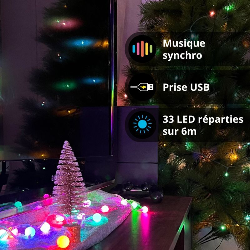 Guirlande connectée LED RVB USB 10m Synchronisation musicale