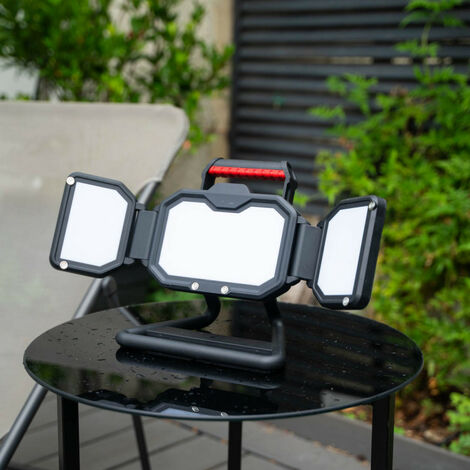 Xanlite - Projecteur LED IP54, 3400 lumens, 3 têtes orientables, 3 modes, 10h autonomie, Blanc froid, rechargeable USB-C - PRAR30W3TRV23