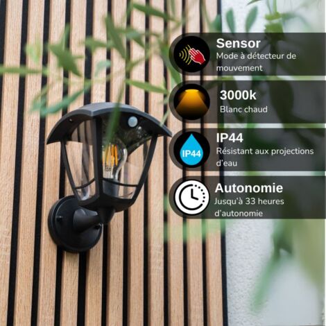 Xanlite - Applique murale solaire rétro LED IP44, 400 lumens, détecteur de mouvement, avec ampoule, Noir - SO2011AR