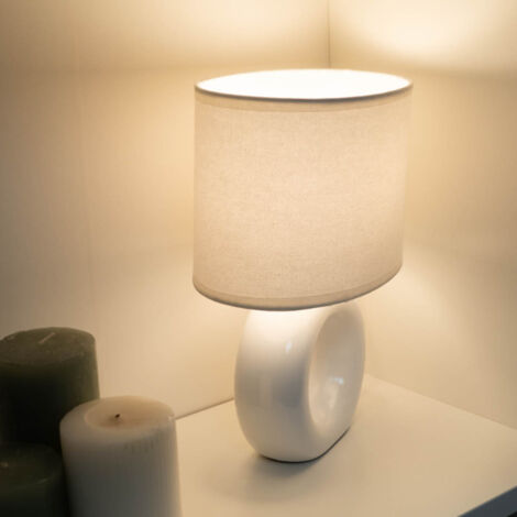 Mathias - Lampe à poser DONUT en céramique Blanc, compatible culot E14, 40W - LAPDONUTB