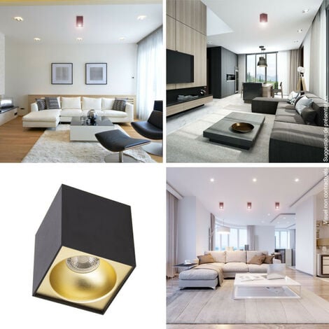 Xanlite - Plafonnier GU10 50W 2700K Carré large Noir et or - PL50CLNO