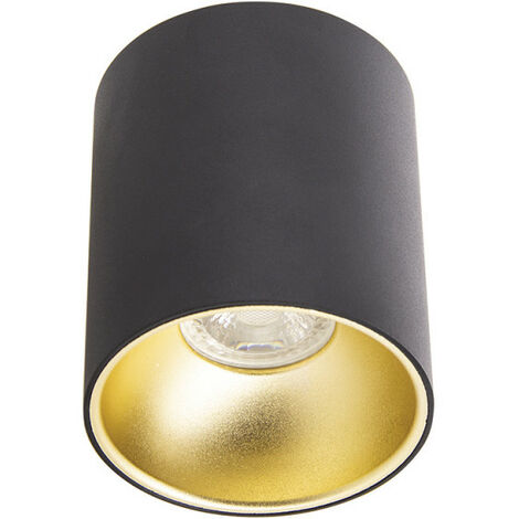 Plafonnier rond noir et or en saillie, ampoule incluse, culot GU10, 345 Lumens, conso. 5W (eq. 50W), 2700 K, Blanc chaud
