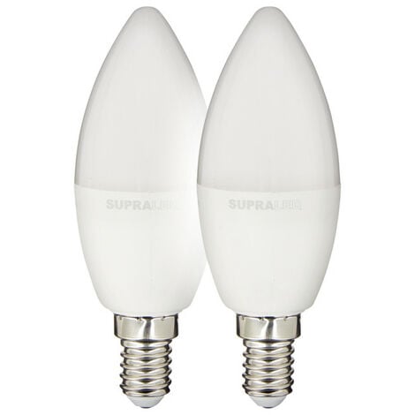 SupraLED - Pack de 2 Ampoules LED (Flamme), culot E14, conso. 2,8W (eq.  25W), 250 lumens, blanc chaud - PACK2LV250F