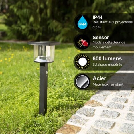 Xanlite - Borne Solaire 50cm IP44 600 Lumens - Détecteur de mouvements - 3 modes de fonctionnement - Noir - SO1811N