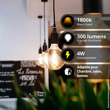 Ampoule LED (G95) / Vintage, culot E27, 4W cons. (28W eq.), 300 lumens,  lumière blanc chaud