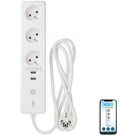 Xanlite – Multiprise connectée 16A 3680W avec 3 prises universelles et 2 ports USB – Compatible Wi-Fi 2.4GHz – Application KOZii pour contrôle à distance