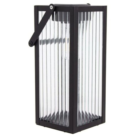 Xanlite – Lanterne solaire nomade 26cm IP44 – Verre ciselé et métal noir – Autonomie 8h – Température couleur 3000K