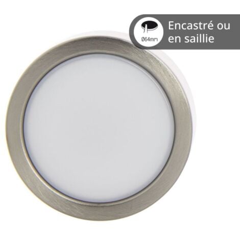 Spot de meuble acier brossé LED IP44, 2 modes de fixation, CCT