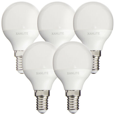 Xanlite - Lot de 5 ampoules SMD LED P45 Opaque, culot E14, 470 Lumens, conso. 5,3 W (eq. 40W), 2700K, Blanc chaud - PACK5EV470P