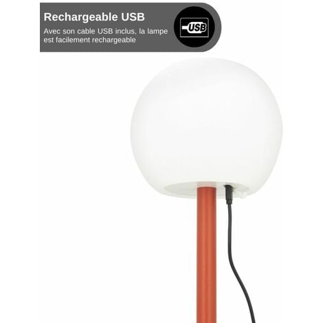 Lampe à poser cône gris rechargeable en métal LED IP44, 400 lumens, CCT et  dimmable, hauteur