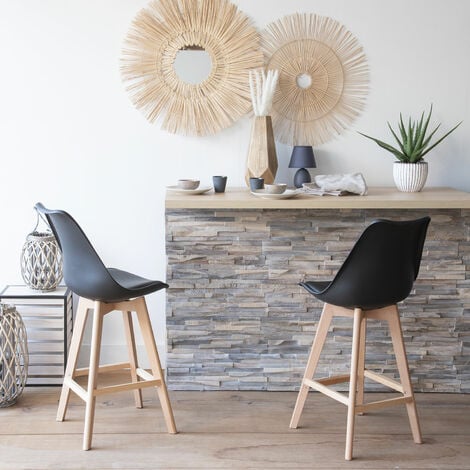 HAPPY GARDEN - Lot de 2 tabourets scandinaves SVEN noir avec coussin