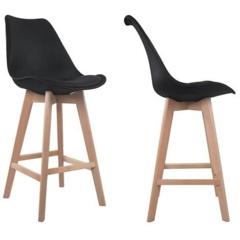 HAPPY GARDEN - Lot de 2 tabourets scandinaves SVEN noir avec coussin