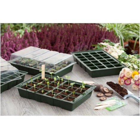 Nature – Mini serre 4 terrines en plastique souple – Plateaux 24 alvéoles – Dimensions H11x35x23,5 cm – Protection UV pour germination