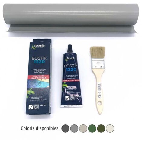 Kit réparation bâche PVC, Dimensions 50 x 50 cm, Couleur de la bâche Gris clair (1/2)
