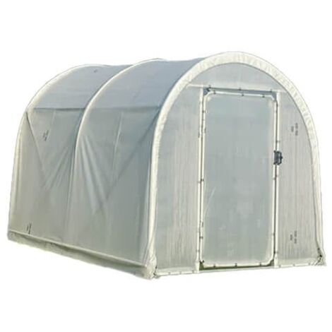 Serre tunnel Deschamps largeur 2 m pas à 2 m - Long 14 m, Film Plasticlair 200µ Cristal, Façade 1 porte simple et 1 façade pleine, (1/5)