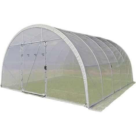 Serre tunnel Deschamps largeur 5 m pas à 1.50 m - Long 9 m, Film Plasticlair 200µ Cristal, Façade 1 porte simple et 1 porte dble, (1/5)