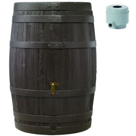 Garantia – Récupérateur d'eau de pluie tonneau Vino 250 L brun – Robinet PE imitation laiton – Couvercle sécurité enfants – Prise d'eau à deux endroits