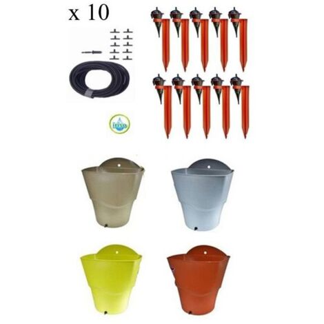 Kit arrosage goutte à goutte 10 goutteurs et réserve d'eau, Couleur Gris