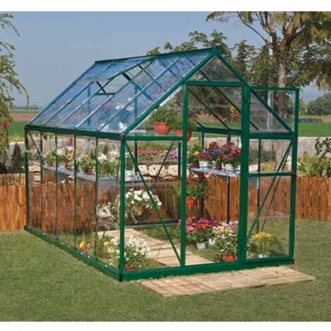 Serre de jardin en polycarbonate Harmony  5,66 m², Couleur Vert, Ancrage au sol Oui