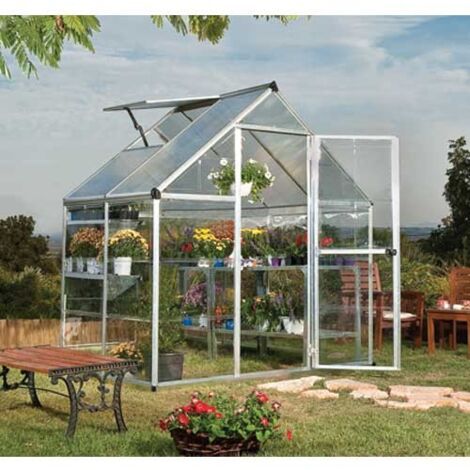 Palram – Serre de jardin polycarbonate 2,33 m² – Structure aluminium – Panneaux double paroi anti-UV – Ventilation efficace avec lucarne