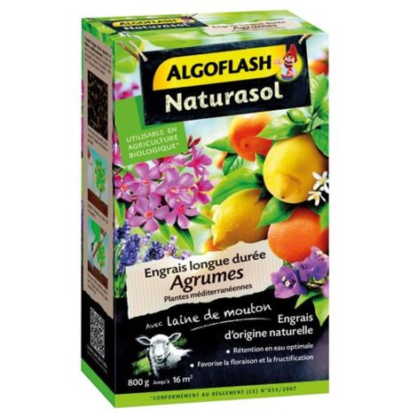 Engrais agrumes longue durée 800g – Favorise floraison et fructification – Utilisable en agriculture biologique – Granulés à répandre – Algoflash (1/3)