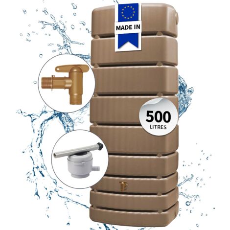 Garantia – Récupérateur d'eau de pluie 500 L – Cuve murale en polyéthylène – Hauteur 184 cm – Kit avec robinet imitation laiton et collecteur filtrant