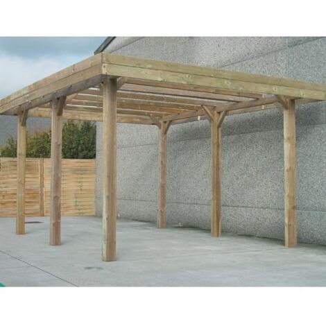 Carport base 5x5 H 4m, Ancrage A enfoncer, Panneaux de toit Pvc