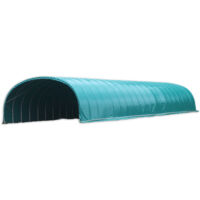 Abri tunnel largeur 9.30 m pas à 1.50 m - Long 22.50 m, type Camion 640 gr/m² kaki, Façade Pas de façade ni de porte, Fix. Sol ter