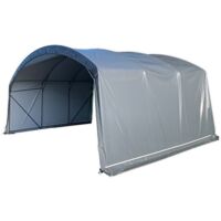 Abri tunnel pieds droits largeur 4 m pas à 1.50 m - Long 30 m, type Camion 640 gr/m² kaki, Façade 1 façade avec filet, Fix. Sol en