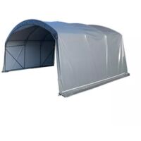 Abri tunnel en largeur 5 m pas à 1.50 m pieds droits - Long 30 m, type Camion 720 gr/m² gris/blanc, Façade 2 portes dbles, Fix. So