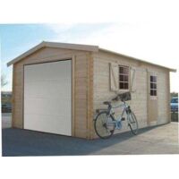 Garage en bois 17,07 m² – Porte motorisée – Toit double pente – Seuil en aluminium – Système Place & Plug – Solid